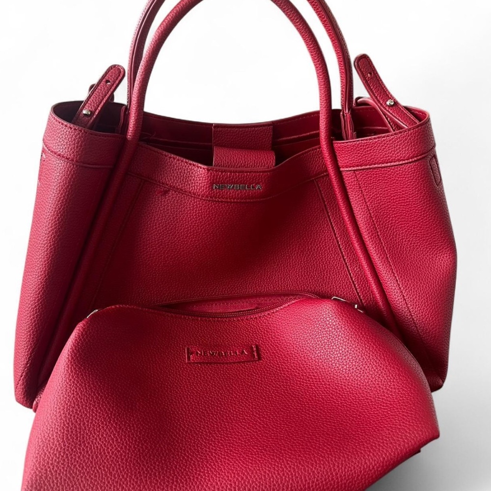 New Bella Red Leather Shoulder Bag w/ matching clutch